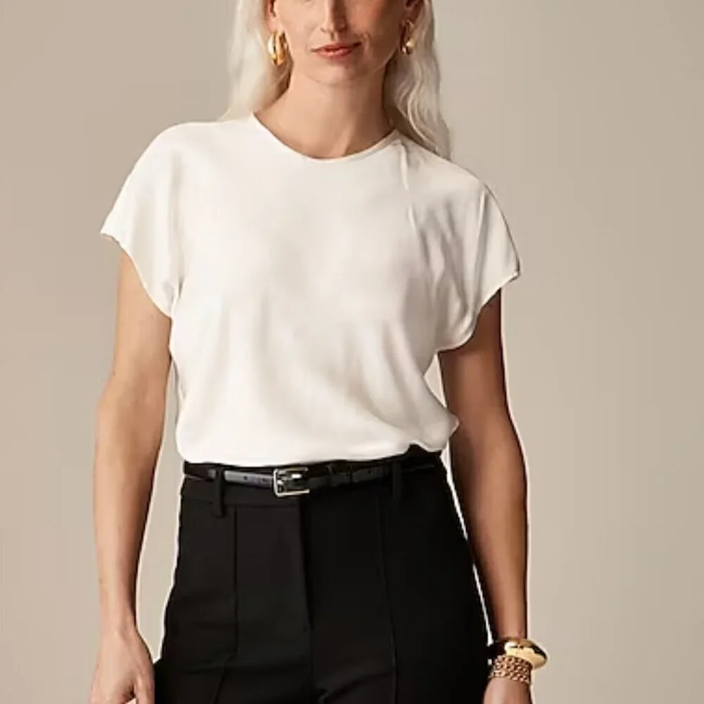 J. Crew Drapey Satiny Fabric Lightweight Short Sleeve Top Black Size 3X NWT - Picture 2 of 7